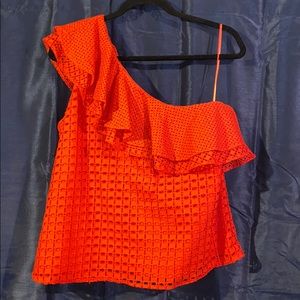 J. Crew Red One Shoulder Top